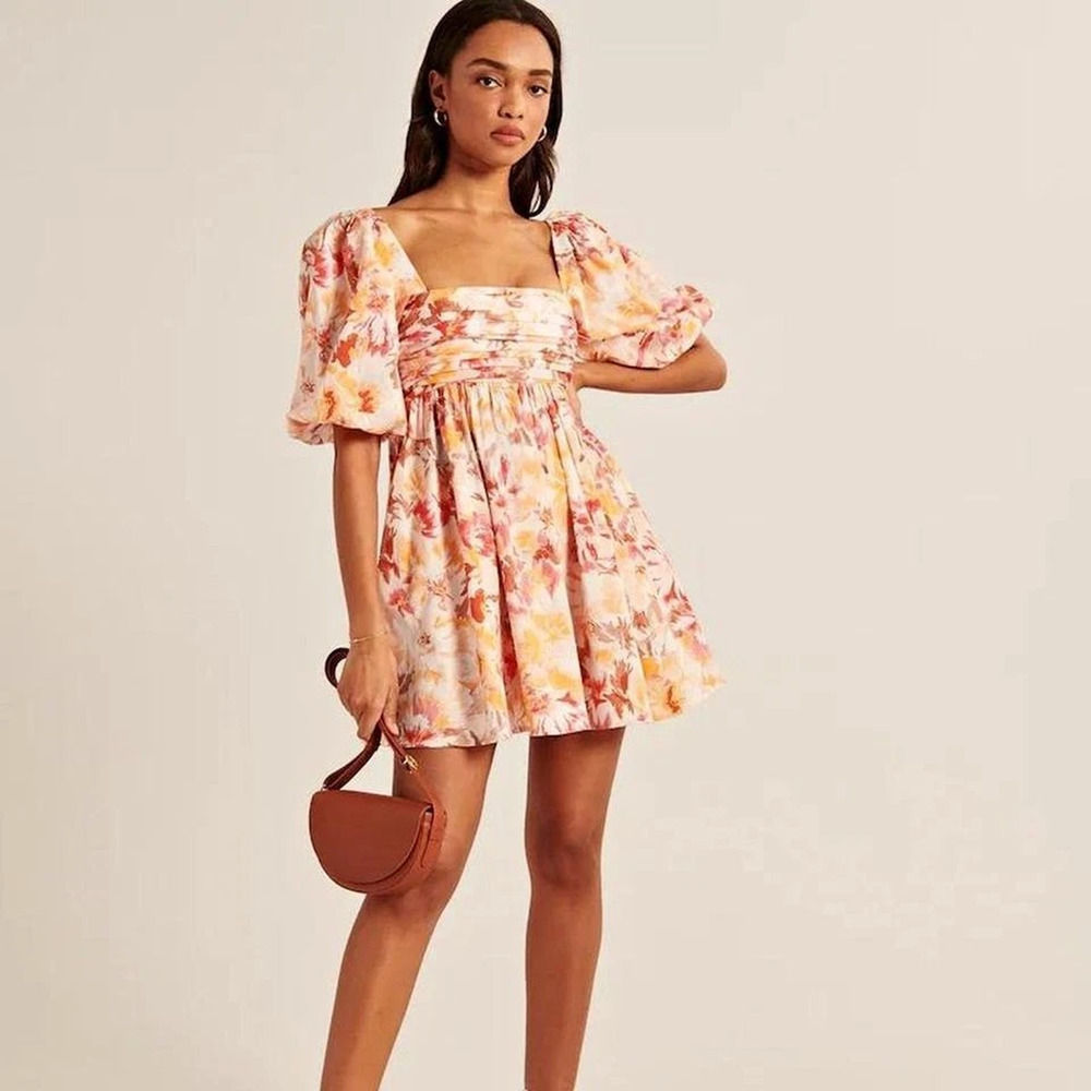Abercrombie & Fitch Floral Spring Easter Sundress Emerson Poplin Puff Mini Med